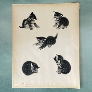 Endpaper From “Mittens” Print by Clare Turlay Newburry Vintage 1936
